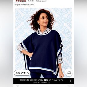 Talbots Women's black crewneck  Colorblock Button Up Details Poncho Size L/xl